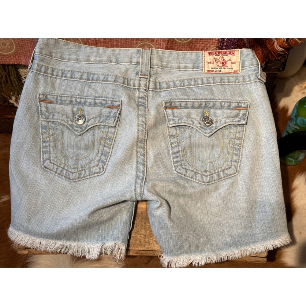 True Religion Jayde Shorts 27 Light Wash Y2K Cut Off Denim - Picture 7 of 9